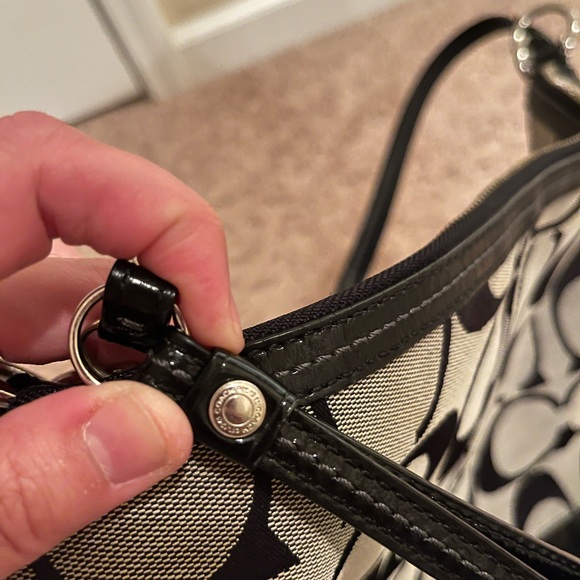 Coach Vintage Black & Gray Signature shoulder bag, leather/canvas, serial number - Picture 6 of 13